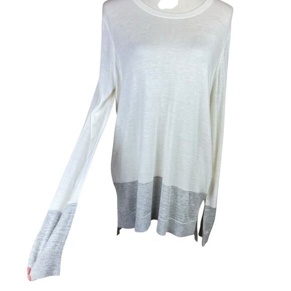 Vince Ivory White & Gray Colorblock Cashmere Blend Long Sleeve Knit Sweater - Picture 7 of 12